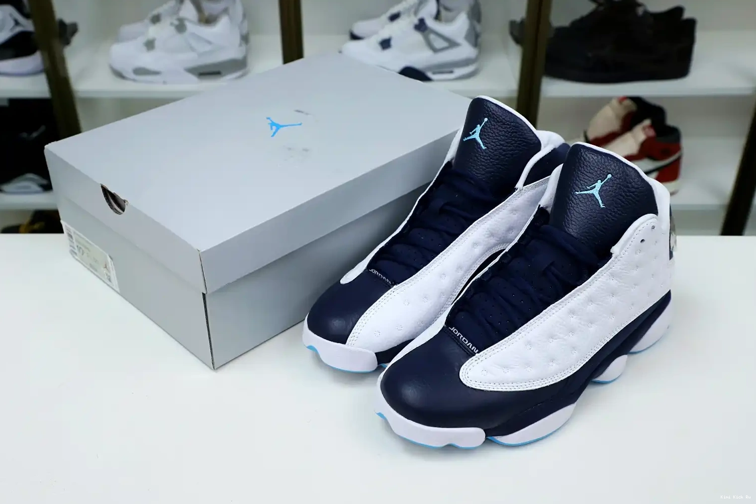 AIR Kimikick POWDER RETRO WHITE OBSIDIAN 13 JORDAN 414571-144 BLUE 0728